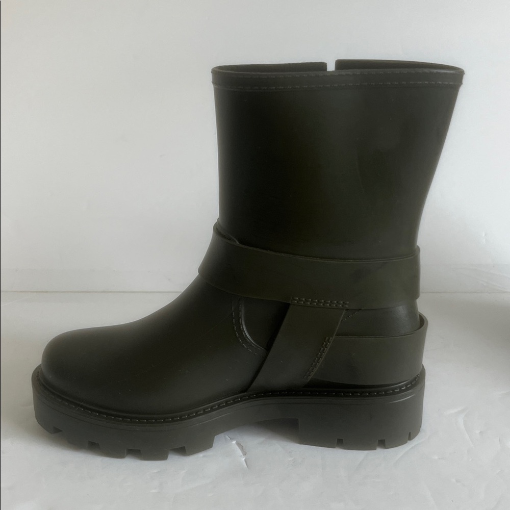 JEFFREY CAMPBELL Controller Green Matte Silver Buckle Moto Rain Boots Size 6 NEW - Picture 9 of 12
